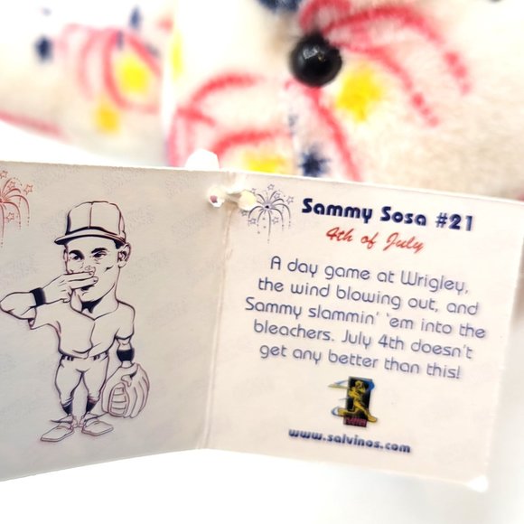 Salvino's Bammers Sammy Sosa #21 1999 4th of July Chicago Cubs Plush Bean Bear - Picture 7 of 8